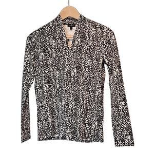 Talbots Small Petite Black and Ivory Tweed V-Neck NWT!